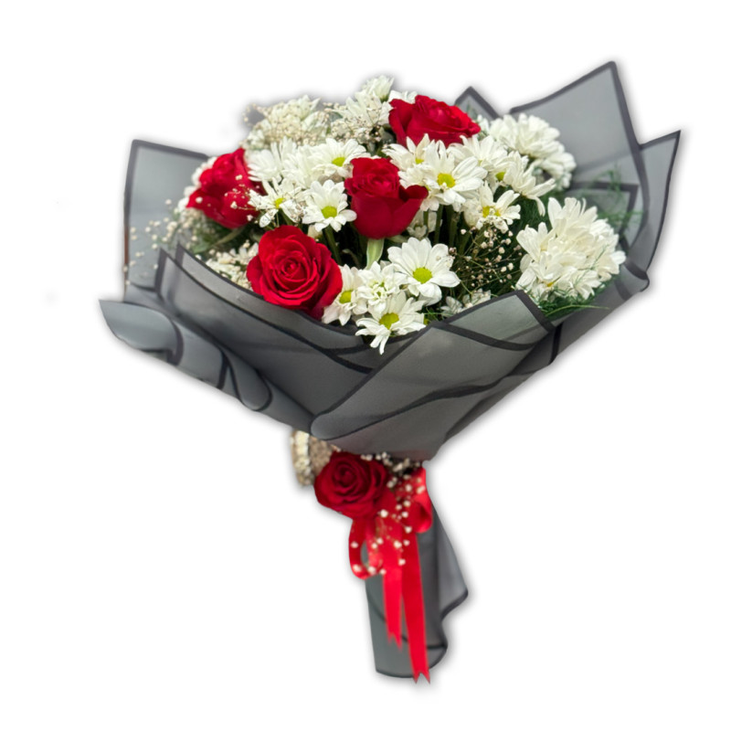  KUCAK DOLUSU KIRMIZI GÜL BEYAZ PAPATYA