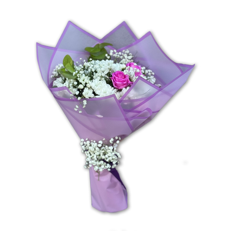 MOR BUKET BEYAZ PAPATYA & PEMBE GÜL S