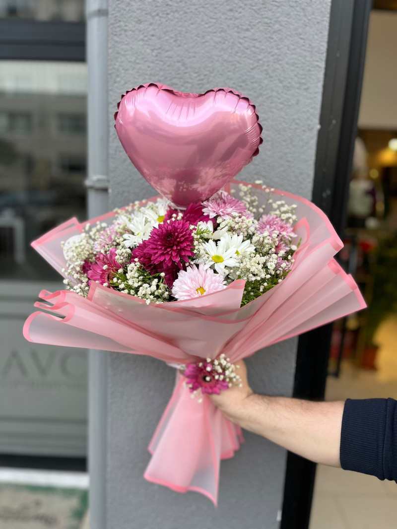 XL PEMBE KALP BALON BUKETİ