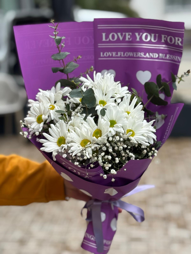 S MOR BUKET KAĞITLI PAPATYA BUKETİ